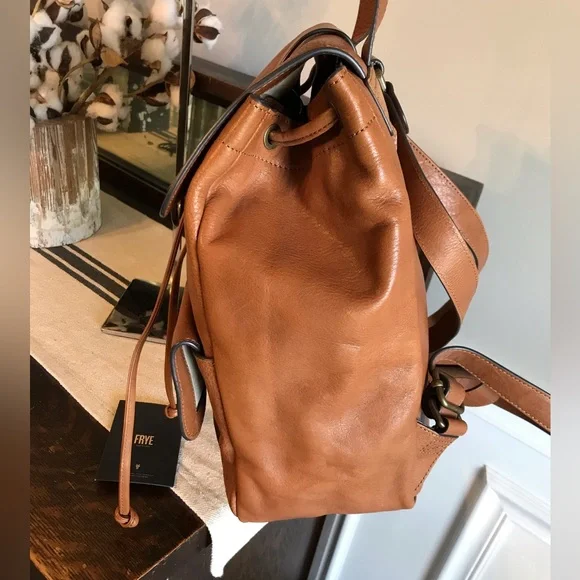 Frye Leather Kayla Knotted Backpack Cognac Nutmeg Brown Retail $458 - Picture 7 of 15
